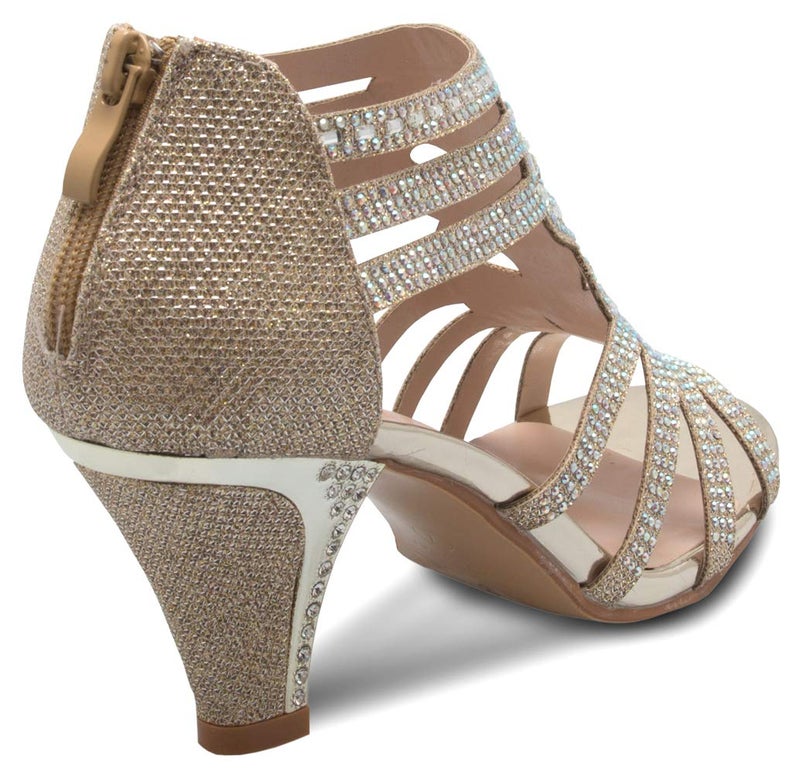 Olivia K Women's Open Toe Strappy Rhinestone Dress Sandal Low Heel Wedding Shoes White Glitter - adorable, comfortable - Image 3